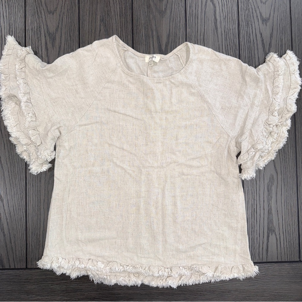 Umgee Linen Blend Tunic Blouse Top Size S Lagenlook Boho Coastal Natural Oatmeal